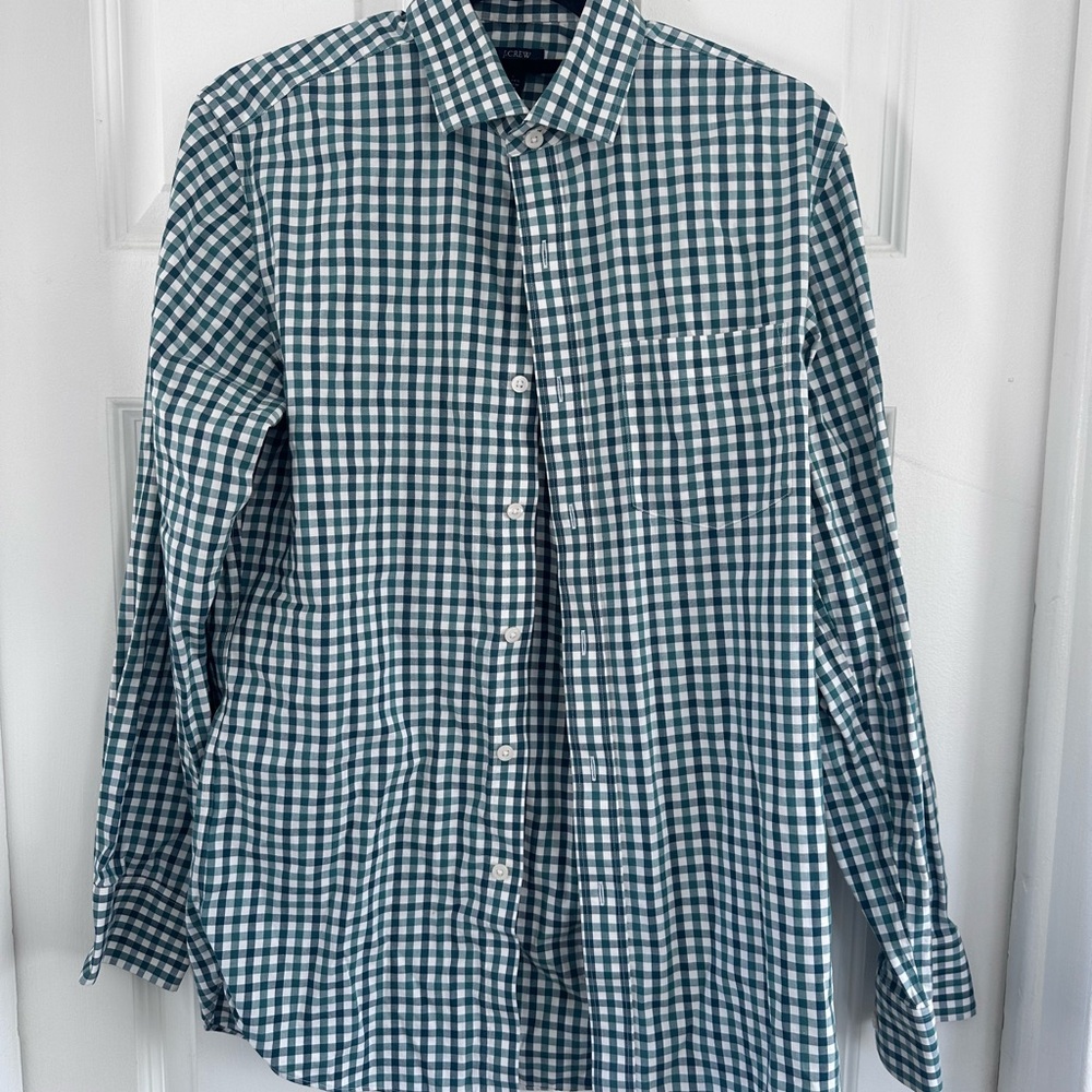 J. Crew Teal and White Checkered Button Down Shirt